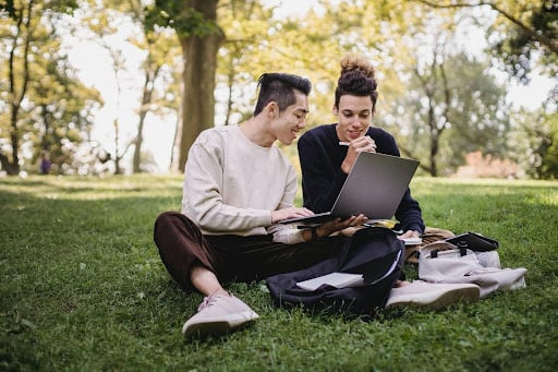 College students on lawn